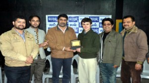 Natrang Director, Balwant Thakur along with others felicitating Conor Whelan, an actor from London, at Jammu.