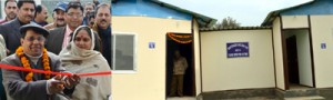 Divisional Commissioner Shantmanu inaugurating shelters for flood victims at Jammu on Tuesday.