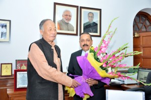 Chief Minister of Manipur, Okram Ibobi Singh calling on Union Minister Dr Jitendra Singh at New Delhi on Friday.