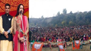 BJP leader and MP Hema Malini addressing election rally at Sunderbani on Thursday. 