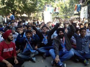 NSUI activists and aggrieved Polytechnic students protesting on Saturday.