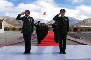 India and China Army officials saluting tricolour at Chushul in Eastern Ladakh.