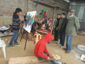 Young artists at work during the Future Sculptors & Painters Camp at Birpur. 