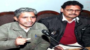 JKLTF leader addressing press conference at Jammu on Thursday.    -Excelsior/Rakesh