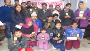 Winners of J&K State Chess Tournament posing for group photograph.