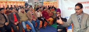 A dignitary addressing the participants during a workshop-cum-awareness campaign on Thursday.