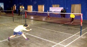 Players in action during a match at Police Badminton Hall, Jammu on Wednesday.        -Excelsior/Rakesh