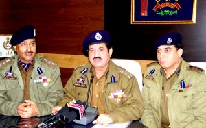 DIG Jammu-Kathua range Shakeel Ahmed Beig interacting with media persons at Jammu on Thursday. SSP, PCR Jammu Ashok Sharma is also seen in the picture.