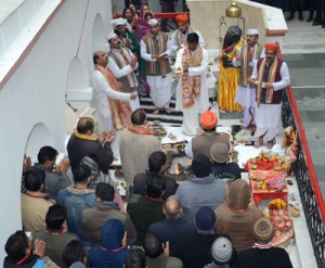 A view of Yagya being performed by the Shrine Board at Katra on Wednesday. 