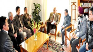 Governor N N Vohra interacting with Leh delegation on Friday.