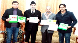 MP Muzaffar Hussain Baig releasing annual calendar of Friends’ Club at Jammu on Saturday.