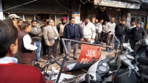 JMC Commissioner, Kiran Wattal heading an anti encroachment drive at Jammu on Tuesday.