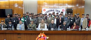Influential persons hailing from remote villages of Doda district in Jammu and Kashmir calling on the Union Home Minister, Rajnath Singh, in New Delhi on Tuesday.