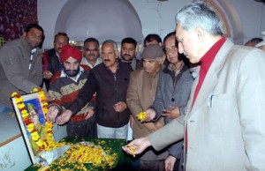 BJP leaders paying tributes to Subash Chander Bose at Party Headquarters on Friday.