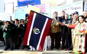 SP Katra flagging off students rally for traffic awareness on Thursday.