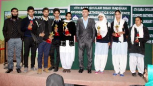 Prize winners of BGSB Mathematical conference posing for a group photograph at Rajouri.