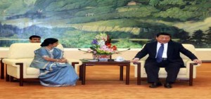 External Affairs Minister Sushma Swaraj calling on President Xi Jinping of People’s Republic of China in Beijing on Monday. (UNI)