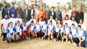 State Kabaddi teams posing for a group photograph along with the dignitaries before leaving for Bilaspur in HP on Saturday.