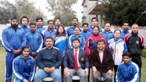 State Power Lifting team posing along with officials in Jammu. 