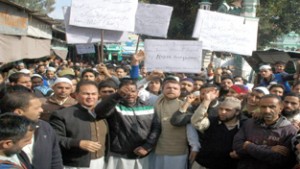Protestors holding protest in support of their demands on Friday.