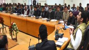 DDC Kathua Dr Shahid Iqbal chairing a meeting of revenue officers on Thursday.