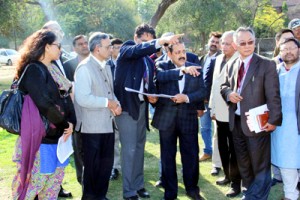 Union DoNER Minister Dr Jitendra Singh on a visit to JNU campus to inspect site proposed for a hostel for Northeast students, at New Delhi on Monday.