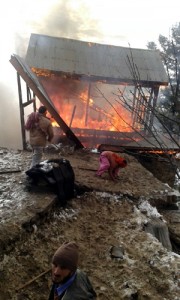 Residential house engulfed in fire at village Bani Budli in tehsil Gandoh.  —Excelsior/Tilak Raj