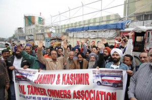 Members of Oil Tanker Owners Association protesting in support of their demand on Tuesday.   —Excelsior/Rakesh