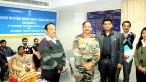 Dignitaries and participants during a workshop at Passport Office, Jammu on Saturday.