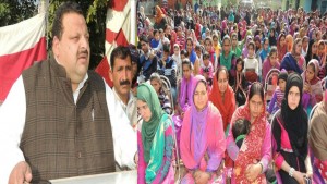 National Conference president, Jammu province, Devender Singh Rana addressing public meeting at Nagrota.