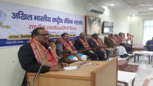 BJP MLA, Billawar Dr Nirmal Singh addressing a meeting at Katra on Sunday.