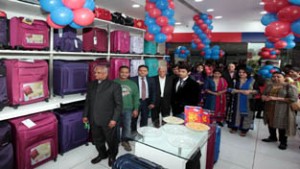Visitors having glimpse of products at Samsonite premium store at Wave Mall, Jammu on Sunday. -Excelsior/Rakesh