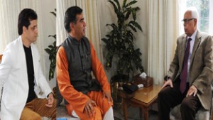 MLA Doda Shakti Parihar and MLA Nowshera Ravinder Raina during meeting with Governor on Thursday.