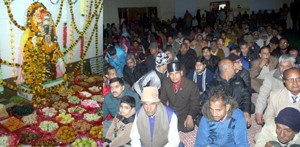Devotees during a function at Guru Ravi Dass Sabha Jammu on Tuesday. -Excelsior/Rakesh