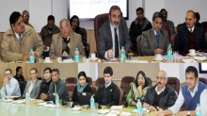 Chief Secretary Mohd Iqbal Khandey interacting with World Bank team at Jammu on Friday.