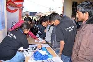 Students visiting counters during the technical festival at SMVDU.