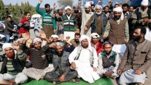 Gujjar - Bakarwals during a protest outside Press Club, Jammu on Wednesday.