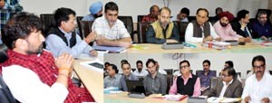 Minister for Health, Ch Lal Singh chairing a meeting at Jammu on Wednesday.