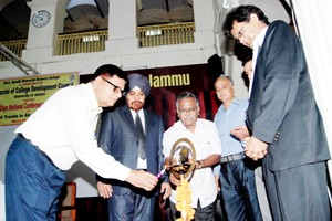Director Colleges, Dr Tariq Ahmad Kawoos along with others inaugurating 2-day National Conference on Mathmetics at Science College, Jammu.