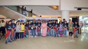 Students and Staff of Jodhamal Public School posing for a group photograph at Wave Mall in Jammu.