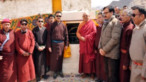 Chhetsang Rinpochey alongwith CEC, LAHDC Leh, Rigzin Spalbar and others during laying of foundation stone of Eco Model village Takmachik in Leh.
