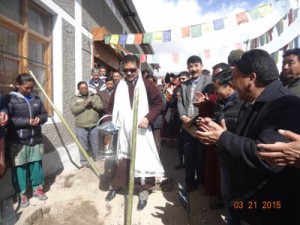 CEC, LAHDC, Leh Rigzin Spalbar going to plant a tree at the compound of a community hall in Leh.