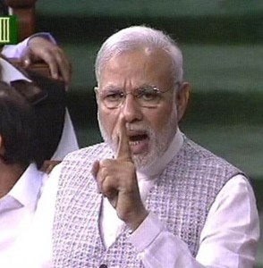 Prime Minister Narendra Modi giving statement on the issue of the release of separatist leader Masrat Alam in Jammu & Kashmir, in Lok Sabha on Monday. (UNI)