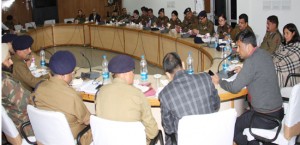 IGP Armed, Mukesh Singh chairing meeting of the officers while discussing the arrangements of Police Martyrs Memorial Hockey Tournament in Jammu.