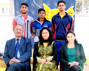 Climbers posing for a photograph along with Arti Sharma, Director, Sprawling School and Ram Khajuria, general secretary of the Mountaineering  Association. 