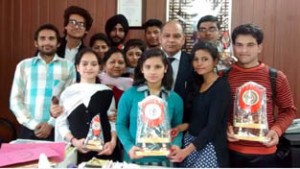 Students of GDC Kathua who excelled in NYK's Cultural Programme on Tuesday.