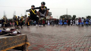 Artists presenting Gatka organised by Sikh Missionary College in Jammu.