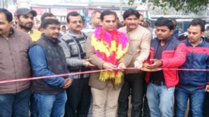 MLA R S Pura, Dr Gagan Bhagat, inaugurating repair work of R S Pura’s main bazaar road.