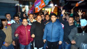 Activists of BJYM during a protest at Jammu on Saturday.