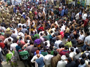 Participants during protest at Udhampur on Saturday.